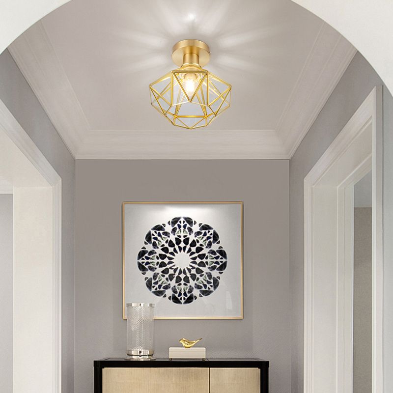 Gold Ceiling Mount Light 1-Light Ceiling Light with Glass Shade for Bedroom