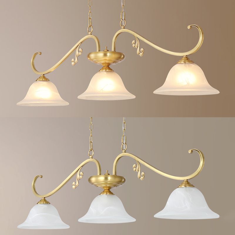 Contemporary Island Lighting Bell Glass 3 Light Island Ceiling Light in Gold