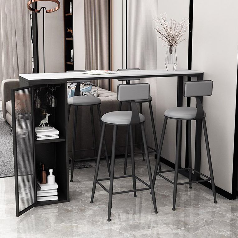 1/5 Pieces Modern Rectangle Sintered Stone Counter Table with High Stools