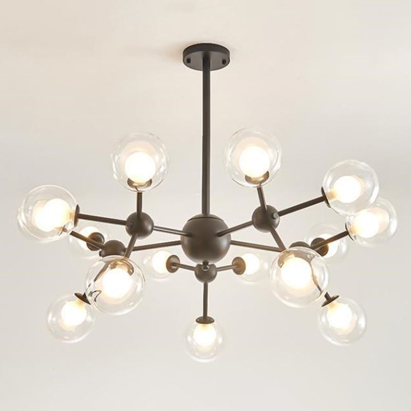Candelera de la sala de estar de forma molecular Tombra de globo de vidrio transparente Simplicidad contemporánea Estilo de iluminación Colgante