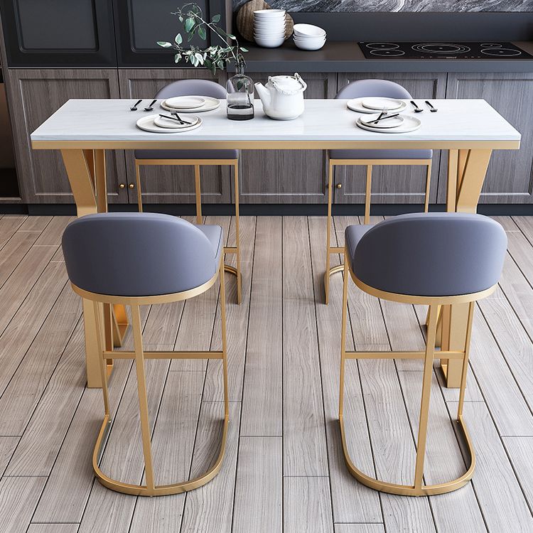 White Glam Style Bar Table in Faux Marble and Metal Bar Table for Dining Room