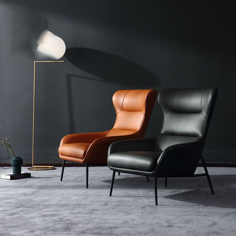 Mid-Century Modern Chair Faux Leather Flared Arms Wingback Chair