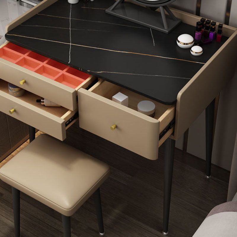 Brown Vanity with Padded Stool Bedroom Make-up Vanity 2-Piece Set