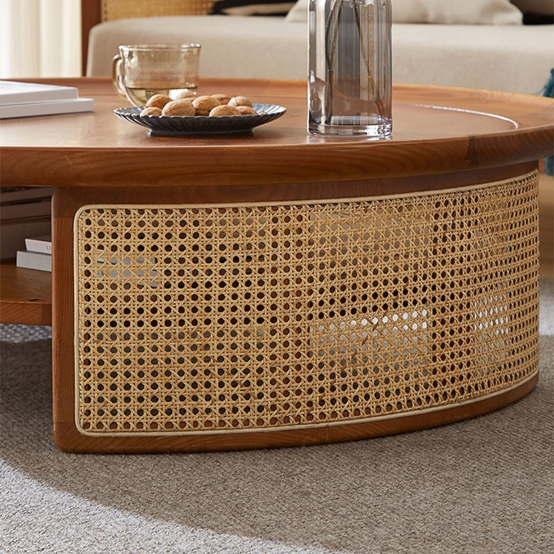 12"H Contemporary Cocktail Table Storage Brown Round Coffee Table