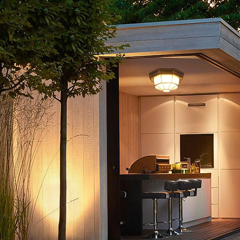 Luz de techo LED tradicional, lámpara de montaje empotrado en superficie con pantalla de cristal para patio y balcón