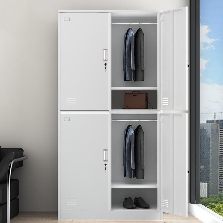 White Steel Wardrobe Armoire Contemporary Hinged Wardrobe Cabinet