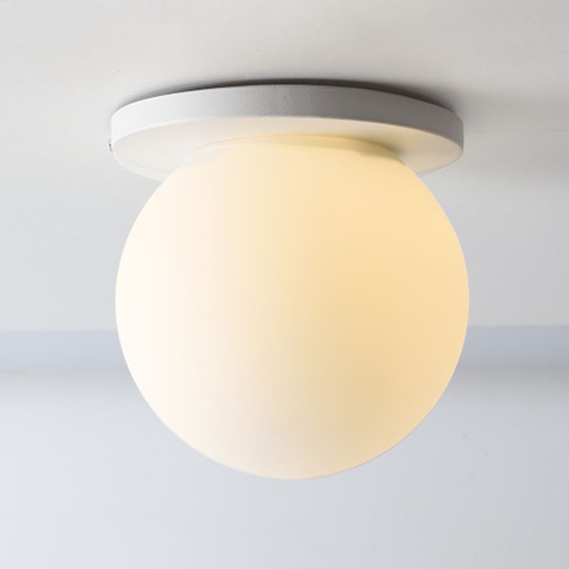 White Shaded Flush Mount Lighting Contemporary Globe Ceiling Light for Foyer