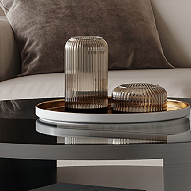 Contemporary Round Glass Coffee Table Set 1-Drawer 2 Piece Bunching Tables