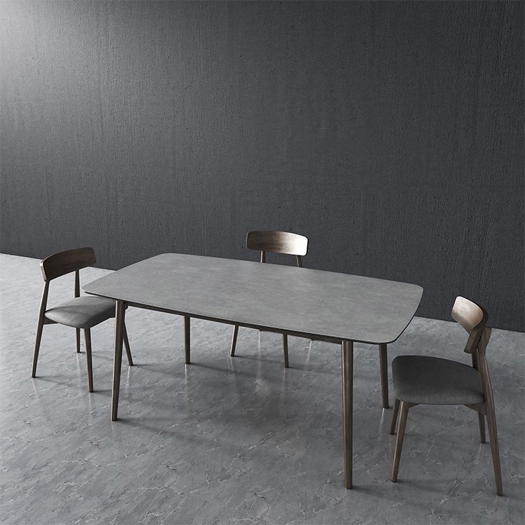Mesa rectangular moderna medieval mesa de piedra sinterizada con base de madera y 4 patas