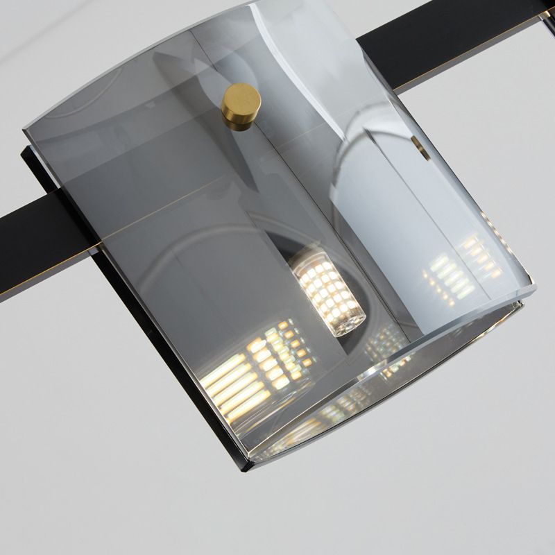 4-Light Hanging Lamp Modern Glass Globe Island Light Fixture in Black and Gold