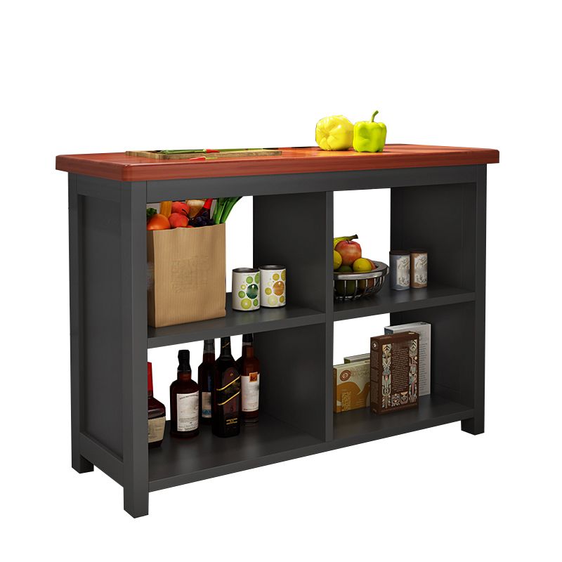 Matte Finish Pine Wood Kitchen Island Table with Open Storage for Dining Room