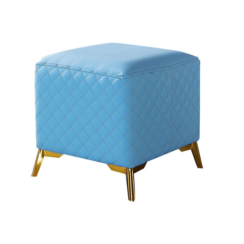 Glam Ottoman Genuine Leather Upholstered Diamond Lattice Square Ottoman with Metal Legs
