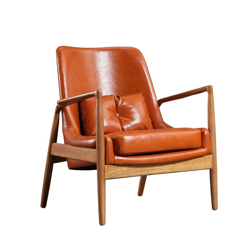 Nordic Style 28.74" Wide Pillow Back Sponge Wood Frame Arm Chair