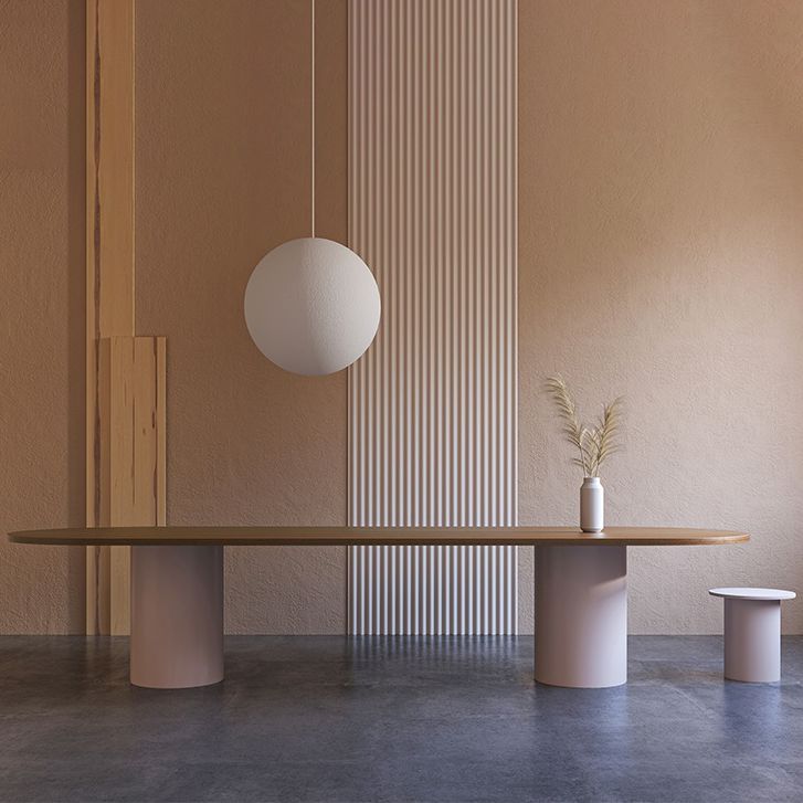 Mesa de comedor de madera maciza ovalada Mesa moderna con pedestal doble de madera para restaurante
