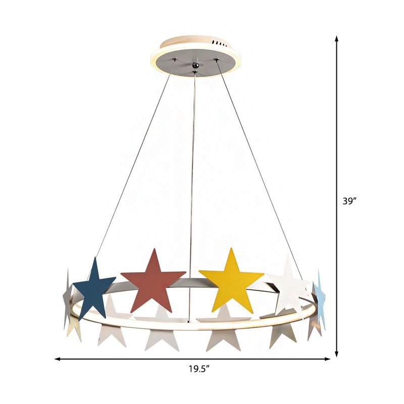 19.5"/23.5" Dia Metal Ring Chandelier Light with Star Decoration Cartoon LED Suspension Light in White, Warm/White Light