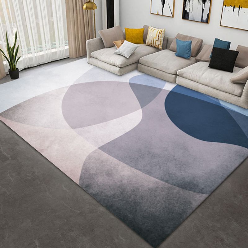 Light Blue Graphic Rug Polyester Modern Indoor Rug Non-Slip Backing Rug for Drawing Room