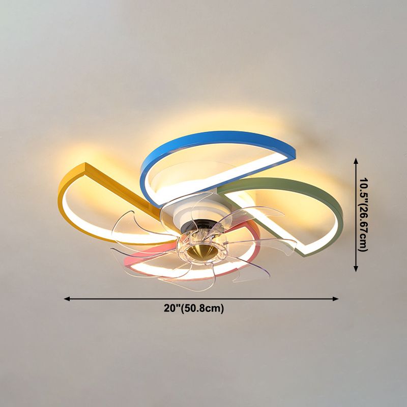 Kids Artistic LED Ceiling Fans Aluminium Windmill Ceiling Fan Light with Acrylic Shade