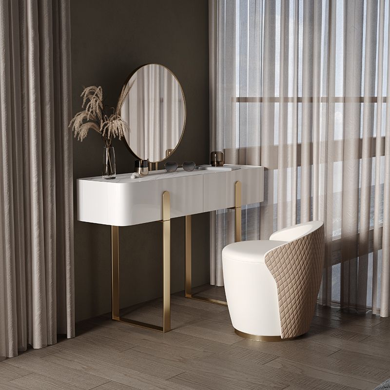 2-Drawer Vanity Makeup Table Set Glam Slate Top Dressing Table