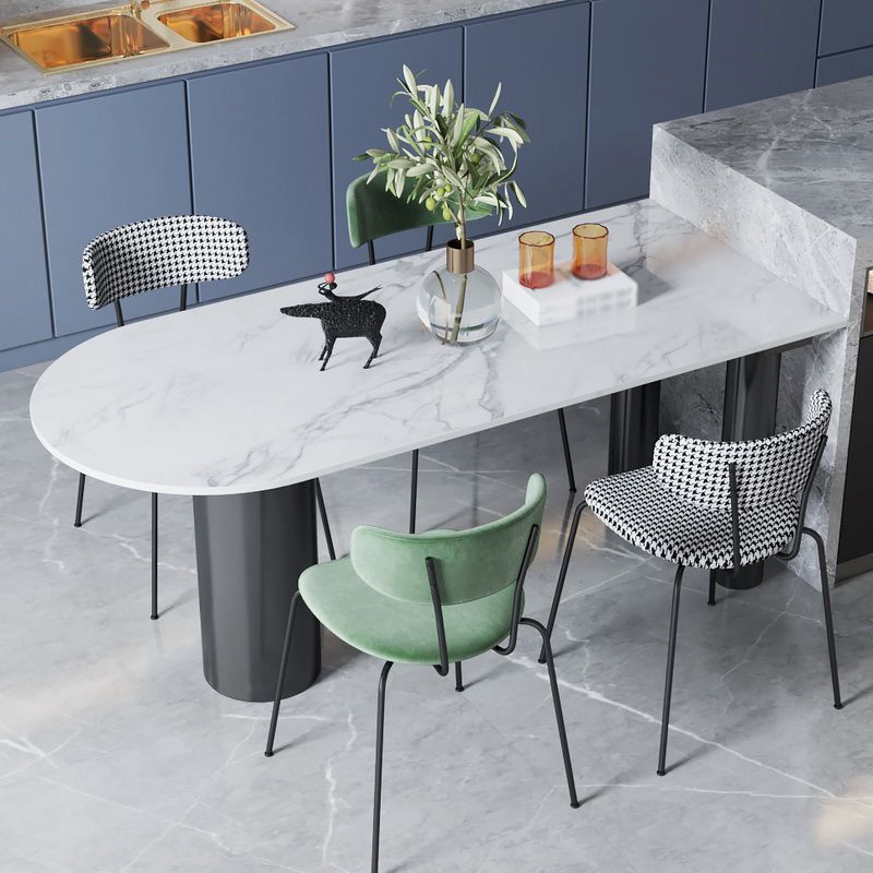 Metal Contemporary Freeform Dining Table White Sintered Stone Top Table with 3 Legs