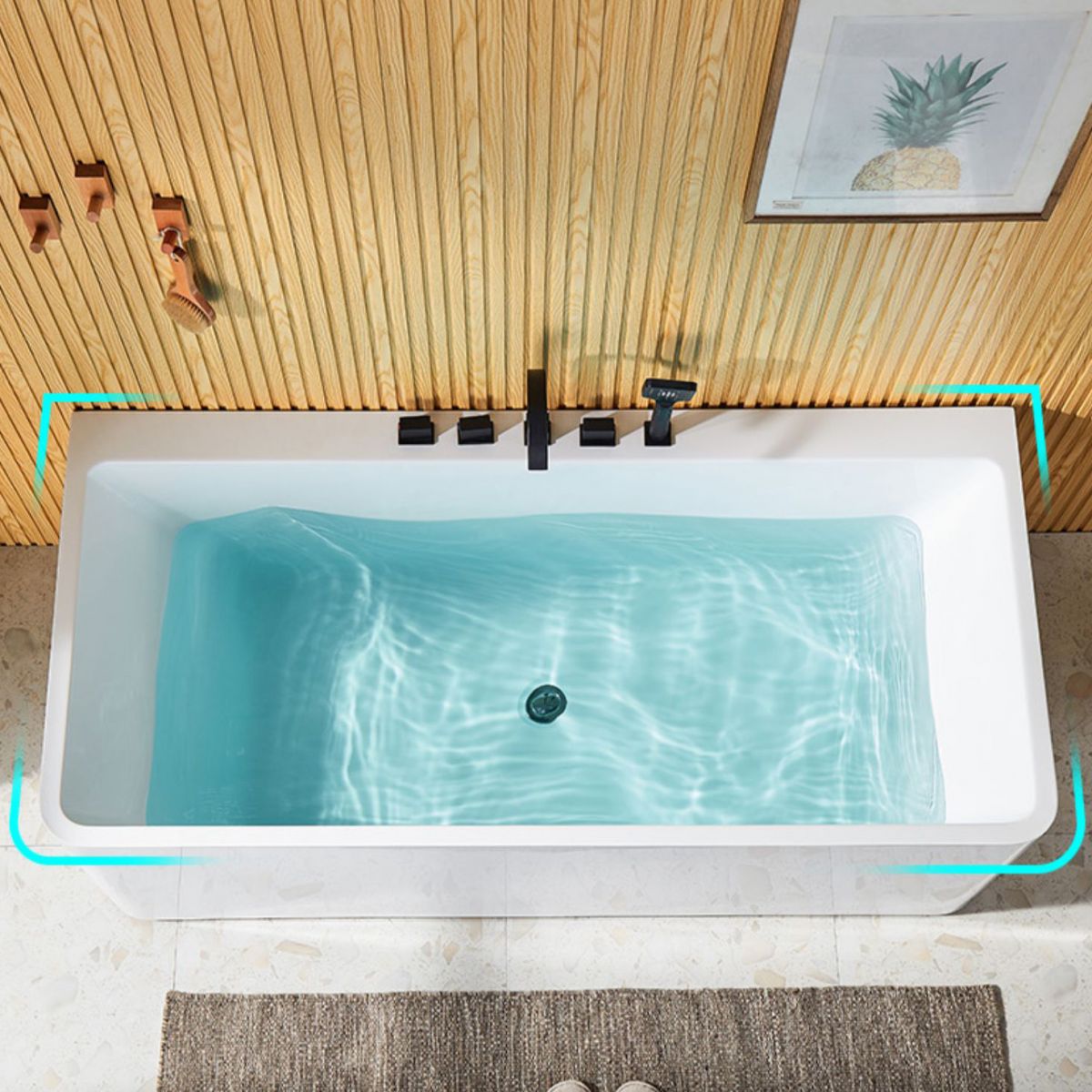 Modern Acrylic Rectangle Bathtub White Back to Wall with Drain Bath Tub