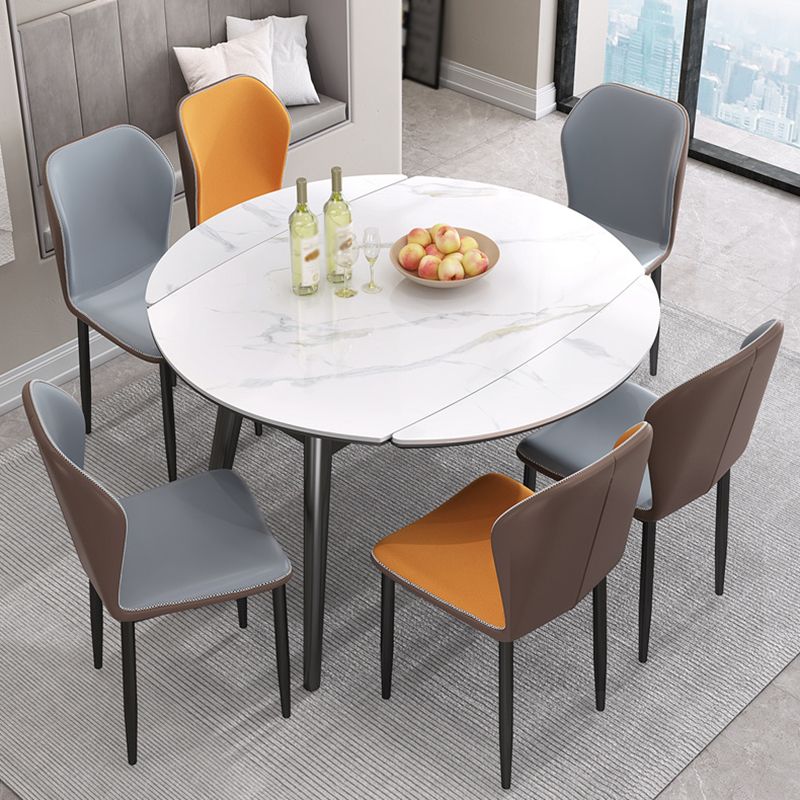 Moderner gesinterter Stein Esstisch 51.18 "runder Dropblatttisch mit schwarzem Rahmen