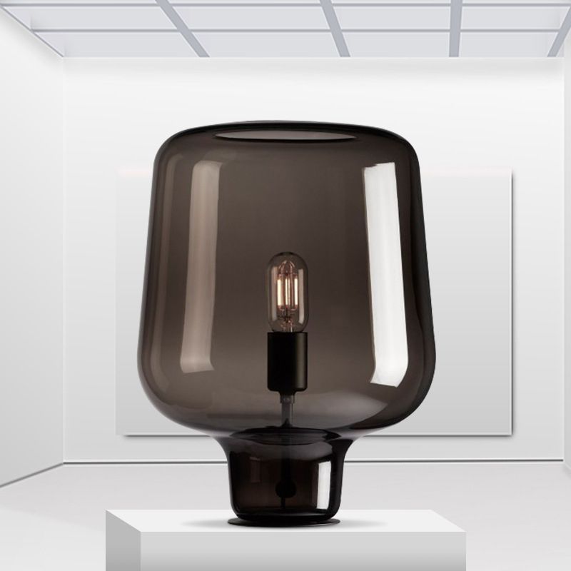 Smoke Glass Shaded Task Lighting Modernist 1 Bulb Small Desk Lamp for Living Room