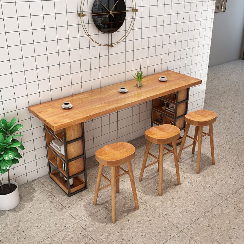 Modern Wood Bar Table Tulip Dining Table with Storage Shelves