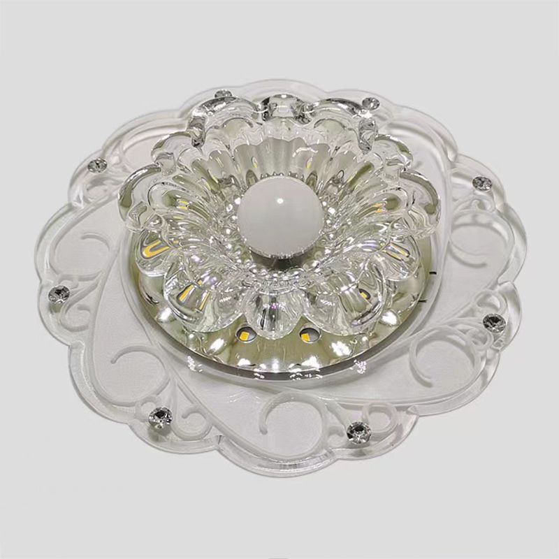 Plafonnier moderne en forme de fleur, plafonnier à 2 lumières en cristal avec trou de 2 à 3.5 pouces de diamètre