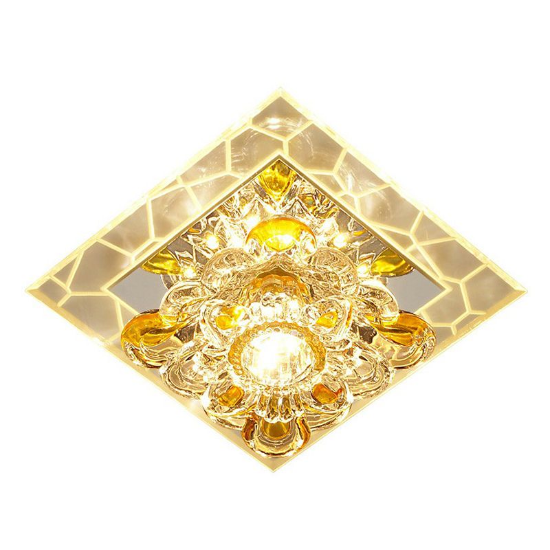 Squared Crystal Flush Mount Lighting Minimalist Clear LED Flush Mount Fixture for Hallway