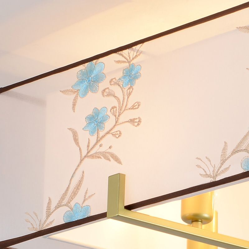 Klassische, quadratische, 4-flammige Deckeneinbauleuchte aus Stoff in Weiß für Schlafzimmer