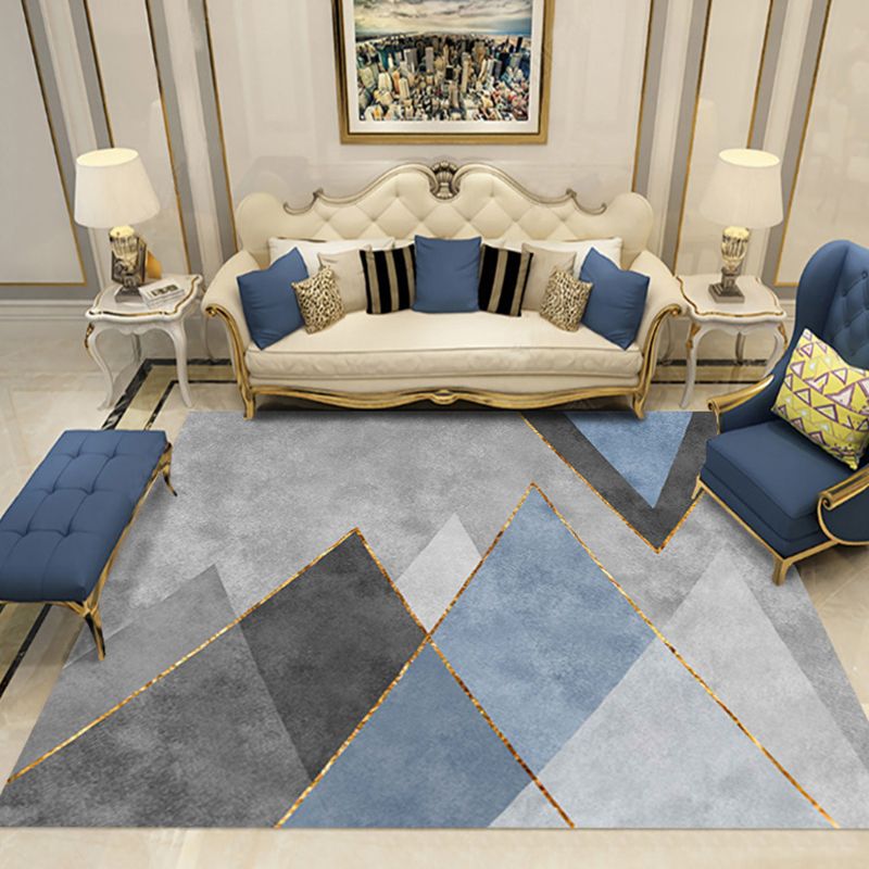 Grey Tone Geometric Pattern Rug Polyester Carpet Simple Non-Slip Backing Indoor Rug for Living Room