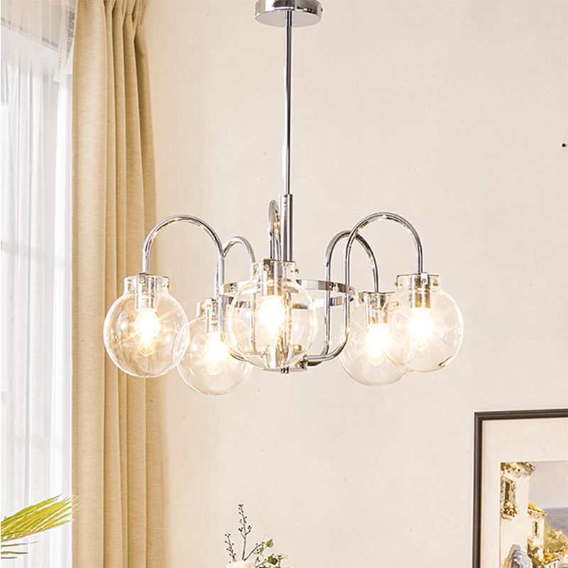 Modern Silver Ceiling Hung Fixture Global Clear Glass Down Lighting Pendant