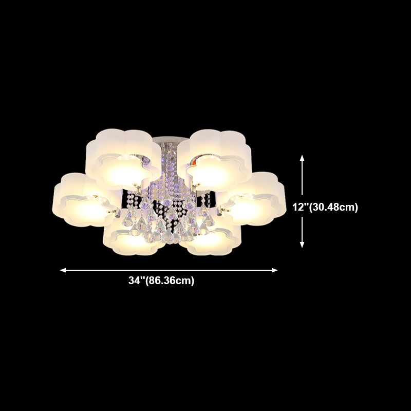 Lámpara de semi rascijada de metal plateada iluminación de techo de dormitorio múltiple con sombra de vidrio