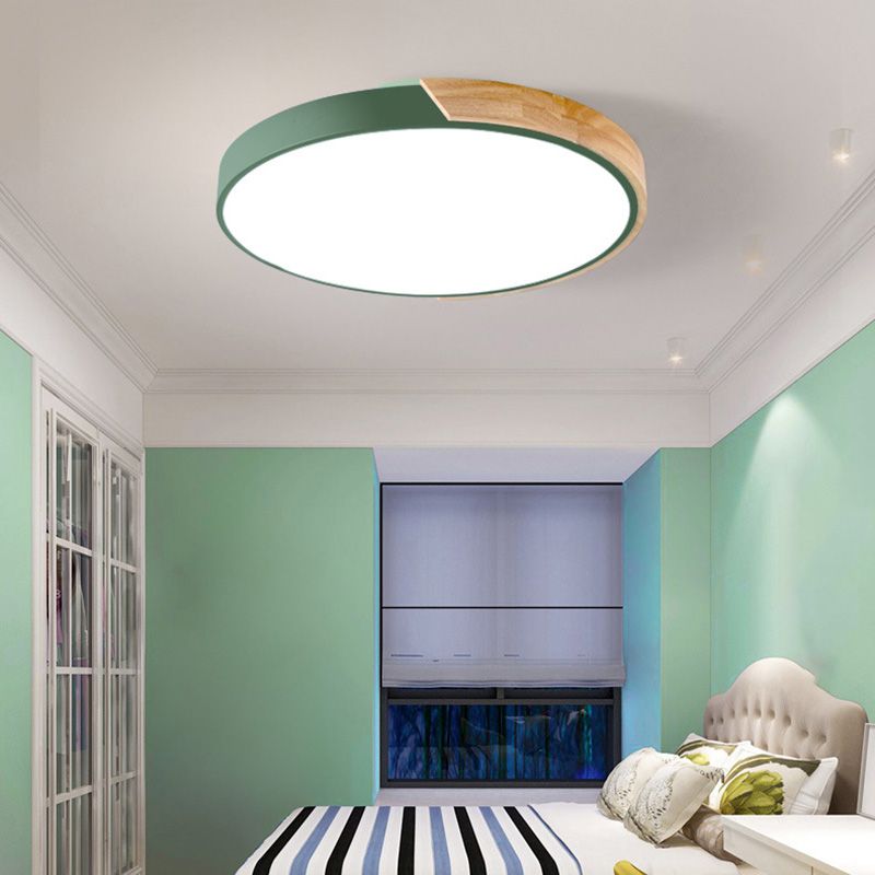 Plafondmontagelamp voor meisjesjongenskamer Macron-stijl Inbouwlamp van metaal en houten frame