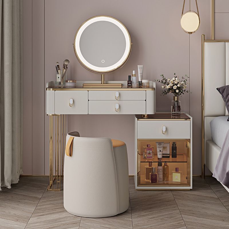 Vanity Mirrored Dressing Table Stool Set Glass Top Makeup Vanity