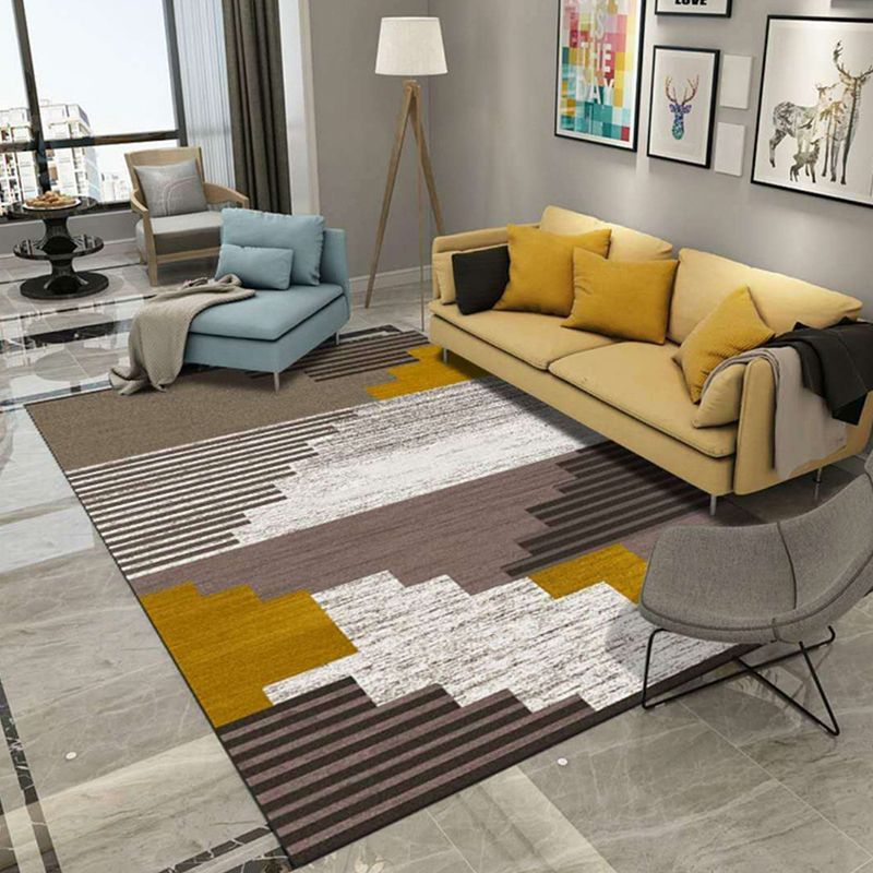 Modern Living Room Area Rug Multi Colored Geometric Rug Synthetics Non-Slip Washable Stain Resistant Indoor Rug