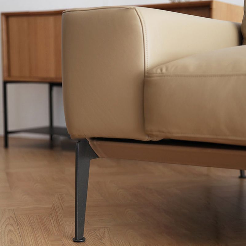 32 "divano moderno a braccio quadrato in pelle alta 32" con cuscini di padri, marrone