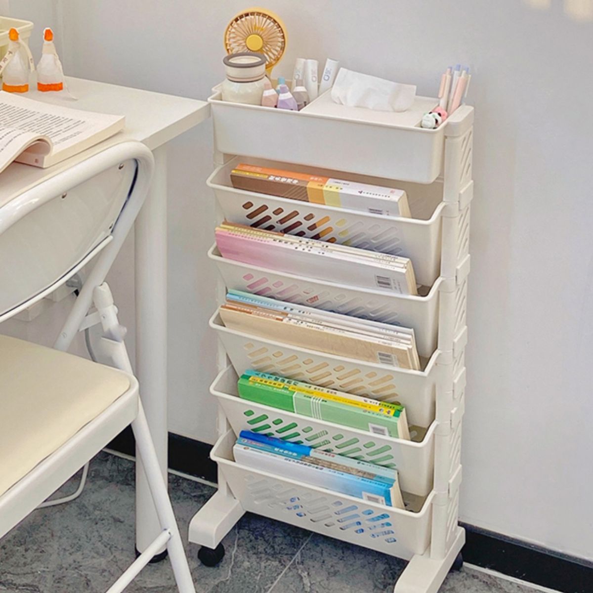 Modern & Contemporary Shelf Bookcase Plastic/Acrylic Bookshelf with Caster