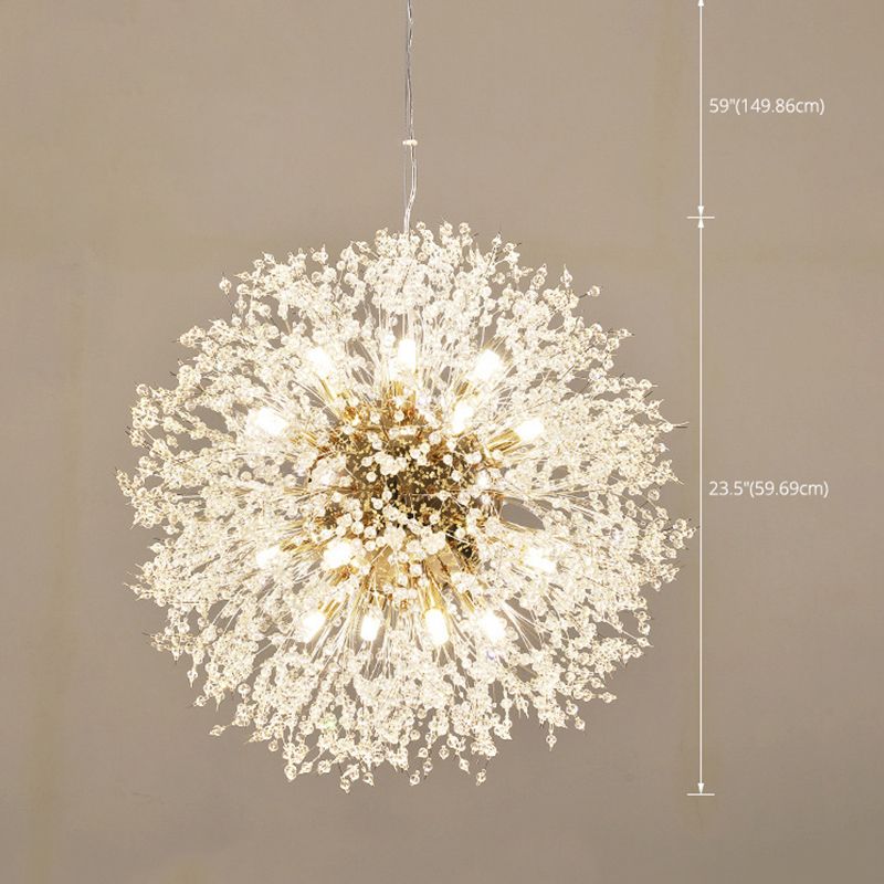 Modern Style Dandelion Crystal Pendant Light Home Decoration Lighting Fixture in Gold for Dining Room