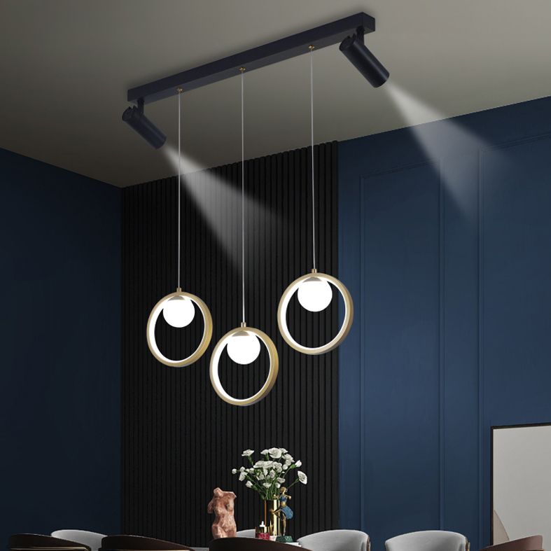 Contemporánea LED PIEL PIELLA Luz de la isla Black Circle Light con sombra de metal