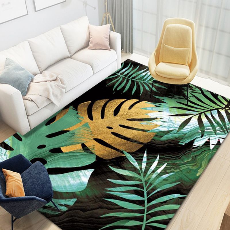 Funky Leaves Pattern Area Rug Modern Simplicity Indoor Carpet Polyester Non-Slip Backing Rug for Bedroom