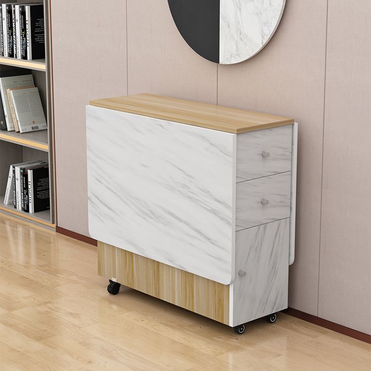 Manufactured Wood Mid-Century Modern Table Rectangle Wood Top Table with Drop Leaf