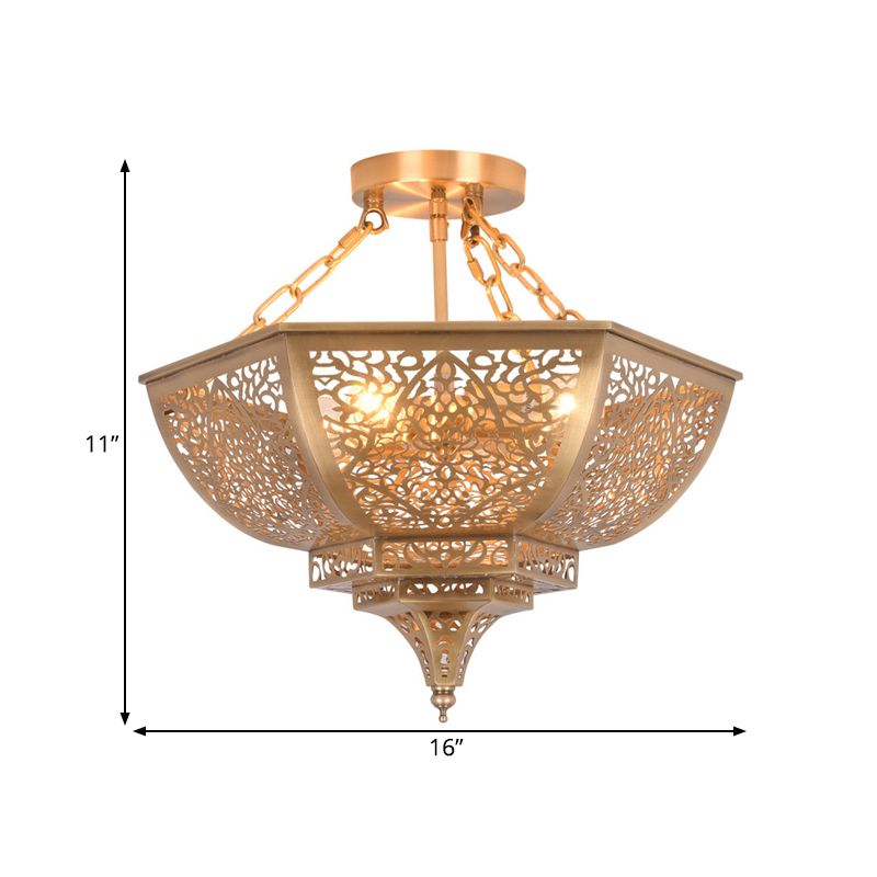 Bowl Dining Room Ceiling Fixture Traditional Metal 4 Heads Gold Semi Flush Mount Light