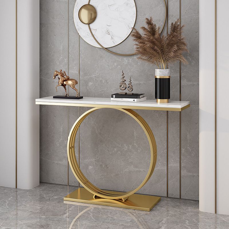 31.5-inch Tall Marble Console Table Rectangle End Table with Shelf