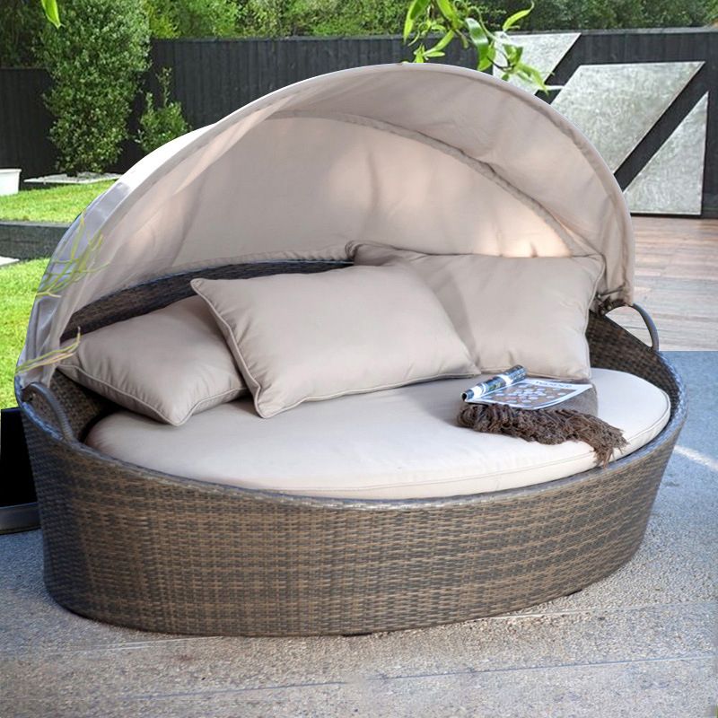 Round Cushion Patio Daybed Water Resistant Outdoor Sofa with Canopy