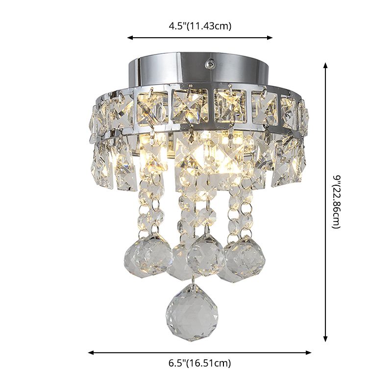 Modern Silver Ceiling Flush Mount Light Droplets Crystal Living Room Flush Mount Lighting