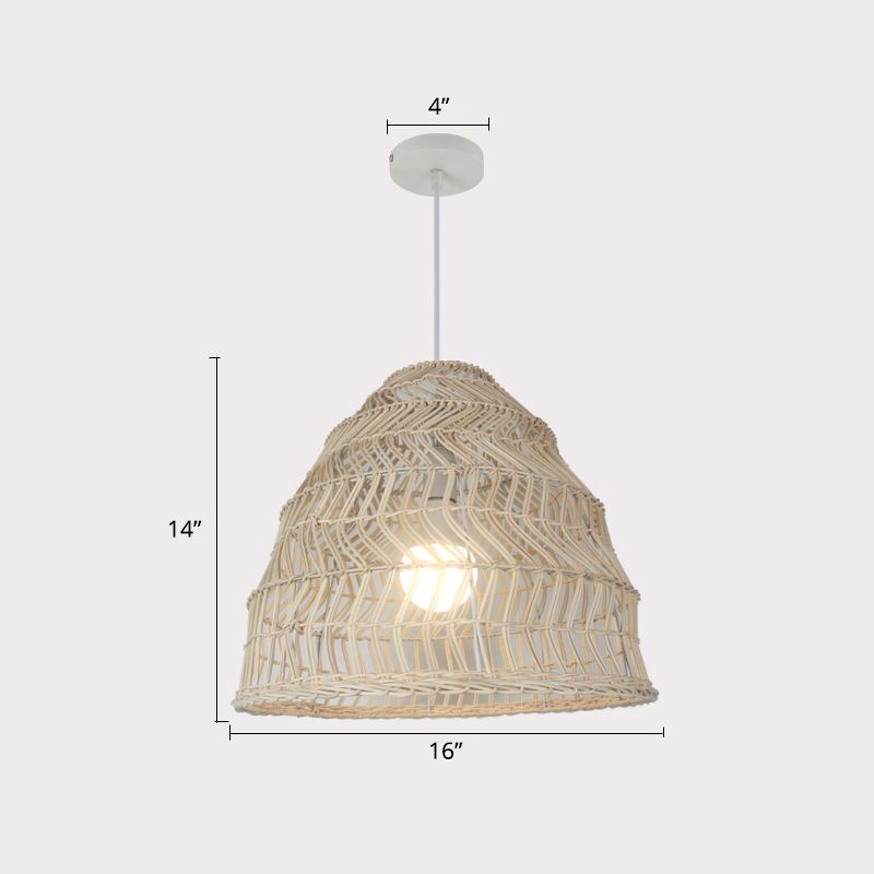 Handcrafted Rattan Suspension Light Simplicity 1-Light Wood Pendant Light Fixture for Restaurant
