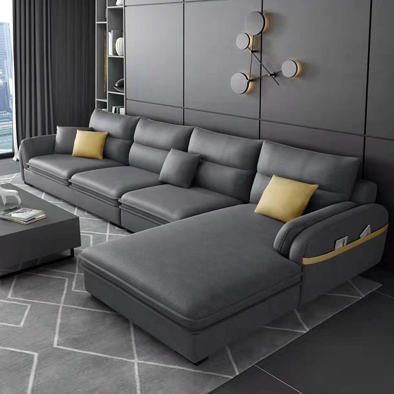 Contemporary Right Hand Facing Sectional with Pillowed Back Cushions for Four People