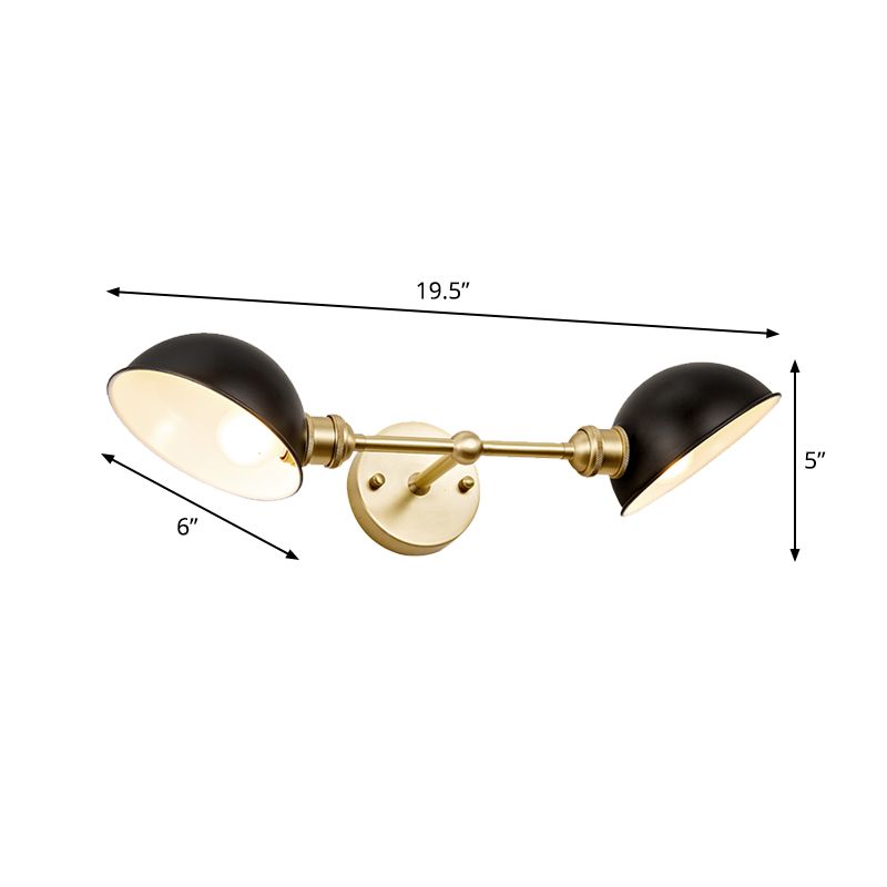 2 hoofden badkamer muurlicht sconce moderne zwarte en gouden ijdelheid lamp met koepel metalen tint