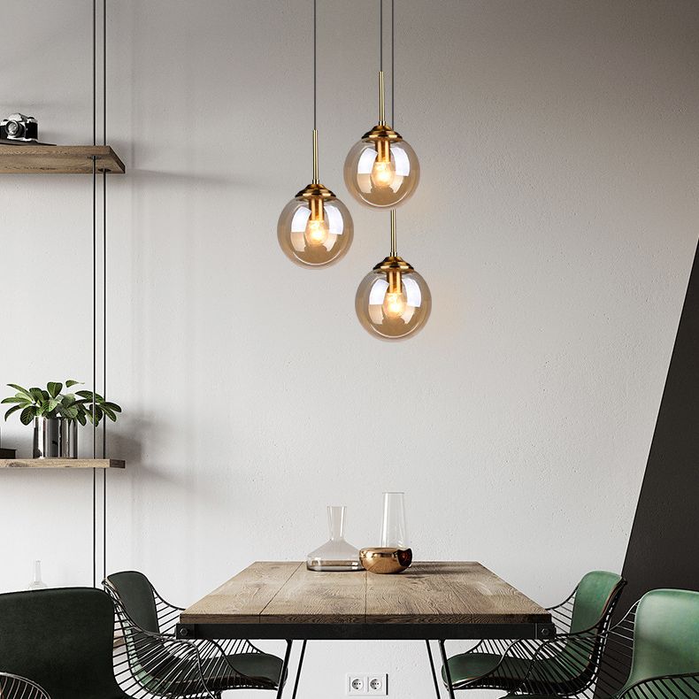 Globe Glass Hanging Lamp in Modern Creative Style Electroplate Metal Pendant Light for Dining Room